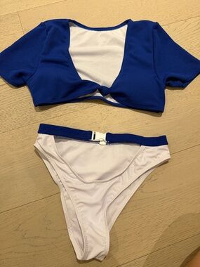 Blue & White Two-Piece Swim Set